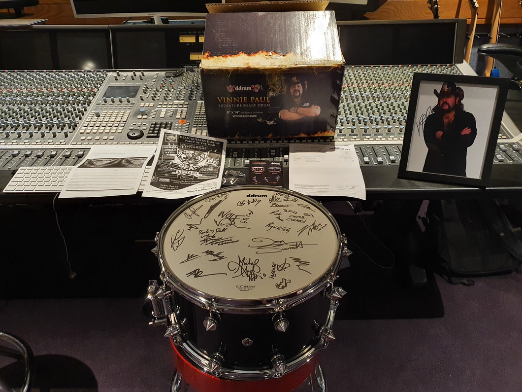 RARE DDrum Vinnie Paul Pantera Signature Artist Signed Snare Drum 1 of Essex Recording Studios