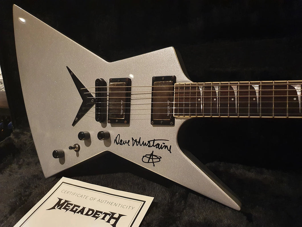 Dave Mustaine's Personally Owned Stage Used Megadeth Dean Silver Zero Explorer Guitar Signed by Him!